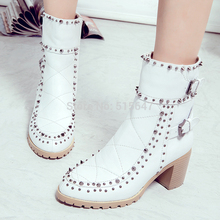 Womens Cowboy Leather Ankle Boots Spike Stud Motorcycle Riding Chunky Pump Shoes     us size4 4.5 5 6 7 8