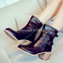 Womens Cowboy Leather Ankle Boots Spike Stud Motorcycle Riding Chunky Pump Shoes  us size4 4