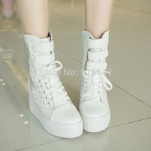 Womens Rhinestones Hidden Wedge High Top Canvas Sneaker Girl Lace Up Ankle Boots us size4 4