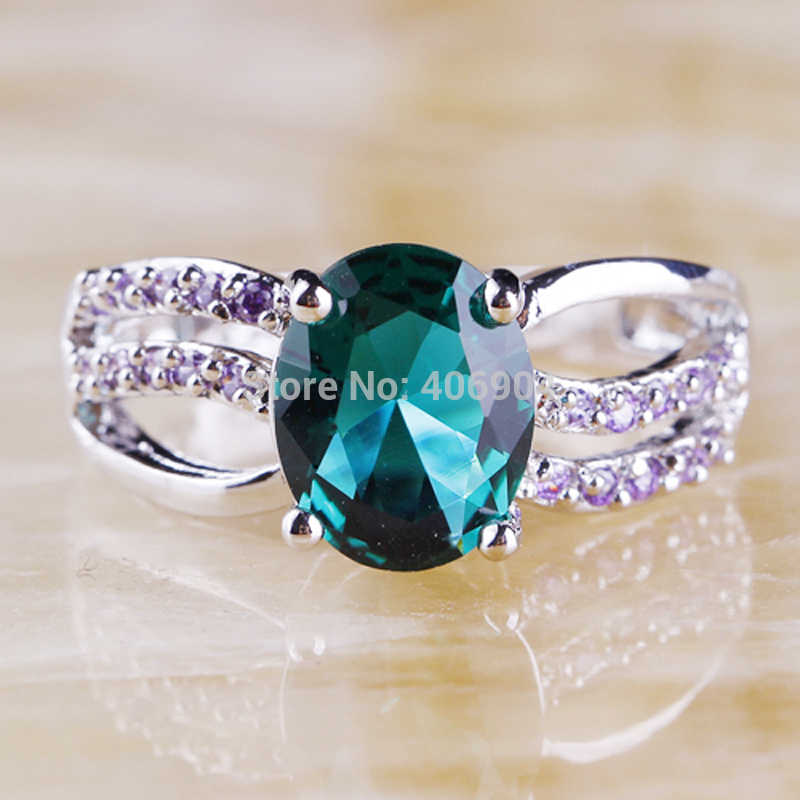 Wholesale Hot Sales Oval Cut 8 10mm Green Sapphire Amethyst 925 Silver Ring Size 7 Love