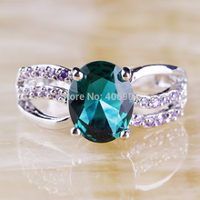 Wholesale Hot Sales Oval Cut 8*10mm Green Sapphire & Amethyst 925  Silver Ring Size 7 Love For PROMISE