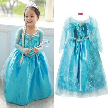 Девушки принцесса анна эльза косплей костюм детский ну вечеринку платье платья SZ7-8Y