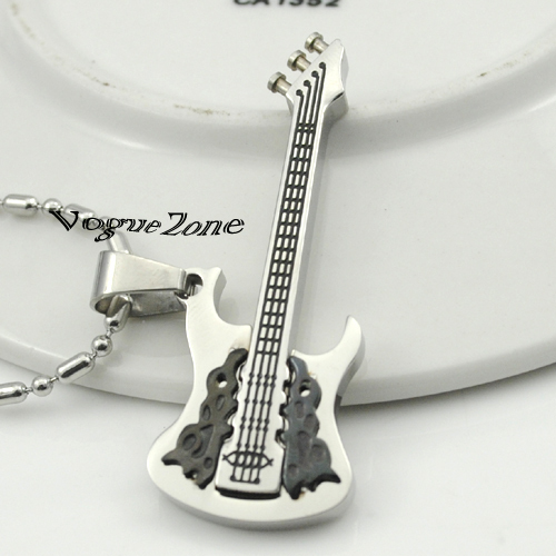 Sale Guitar Silver Stainless Steel Pendant Necklace retro korean indian jewelry tardis music prata skyrim fox