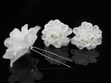 6 Pcs White Silk Rose Flower Hair Pins Wedding Bridal Flowers Accessory Bridesmaids Hair Clip