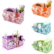 Fashion Makeup Cosmetic Storage Box Bag Bright Organiser Foldable Stationary Container Feitong