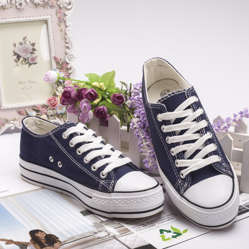 2014 Women solid color breathable low canvas shoes flat lacing