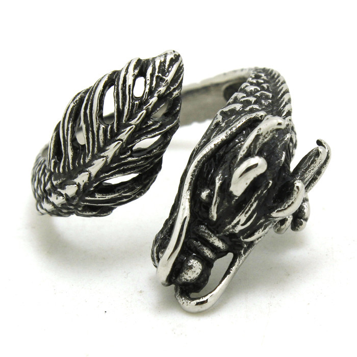 Size 8~13 Wholesale Lots 5pcs Silver Dragon Ring Mens 316L Stainless ...