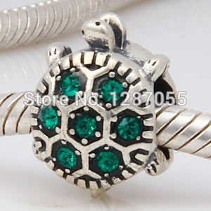 Wholesale 925 Sterling Silver beads for women Charms Green Crystal Little Turtle Jewelry fit pandora bracelets