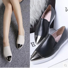 Genuine Sheep Skin Leather Woman Autumn Shoes Pointed Women Platform Flats 