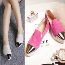 Genuine Sheep Skin Leather Woman Autumn Shoes Pointed Women Platform Flats 