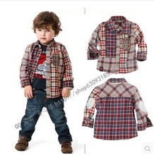 2014 new fashion French style Spring Autumn Catimini designer blouse boys plaid long sleeve blouse kids