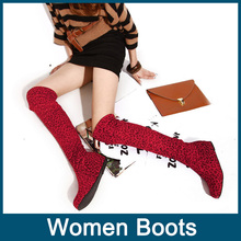 New Autumn Winter women Elastic knee boots solid Leopard Flat heel Height Increase Nightclub Sexy long boots free shipping