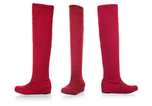 New Autumn Winter women Elastic knee boots solid Leopard Flat heel Height Increase Nightclub Sexy long