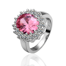 2014 New Fashion Brand Noble Diana Princess Love Rings Big CZ Diamond Women’s Wedding Finger Ring Women Elegant Pink Gem Bague