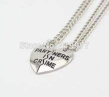 New Fashion Jewelry Half Heart Partners In Crime Letters Silver Necklace Wholesale Best Gift for Friends Free Shipping