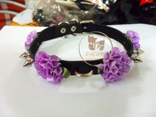 2014 Newest 100% handmade punk Harajuku PU Leather Necklace Collar  flower rivet love choker Necklace for women