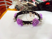 Newest 100 handmade punk Harajuku PU Leather Necklace Collar flower rivet love choker Necklace for women