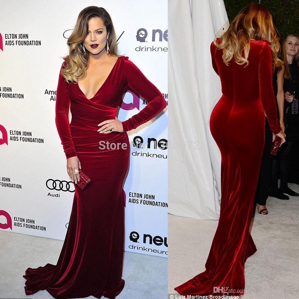 ... Red-Evening-Dresses-Long-Sleeves-Mermaid-Velvet-Red-Carpet-Celebrity