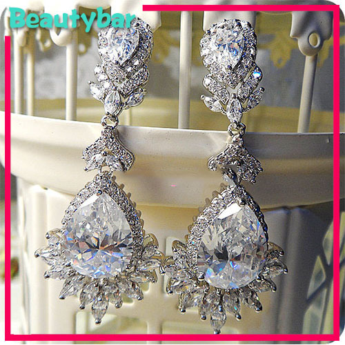 Free shipping Quality AAA Zircon Sparkling waterdrop Earring Wedding Marriage Ear Accessories