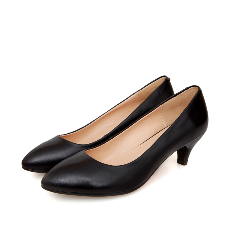Free shipping womens OL working shoes genuine leather single shoes office shoes med heel ladies shoes