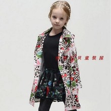 Top Quality 2014 new brand girls coat designer children double breasted print coat baby kids outerwear