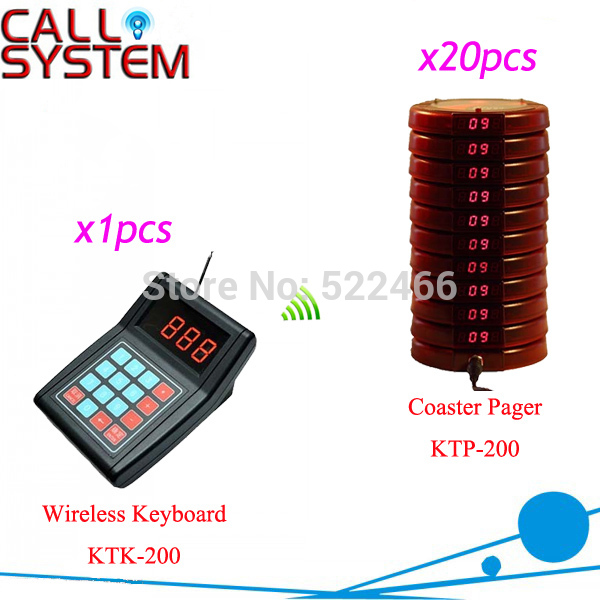 Number Waiting System with 20pcs coaster pagers and 1 kitchen keyboard for restaurant queue services shipping
