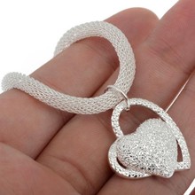 Double Love Pendant 925 Sterling Silver beautiful Heart Clavicle Necklace White
