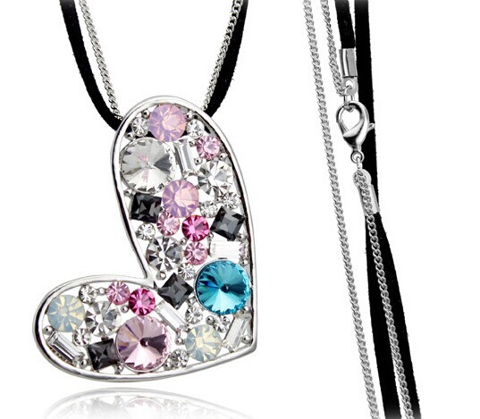 Bijou crystal heart colgante long necklace luxury fashion necklaces women jewelry jewellery colares bijuterias bisuteria collier