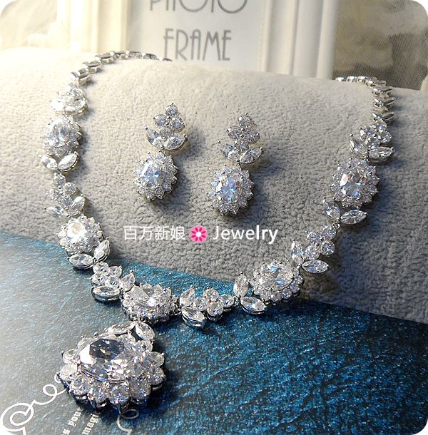 Free Shipping Jewelry magazine bride cubic zirconia necklace earrings set of marriage accessories