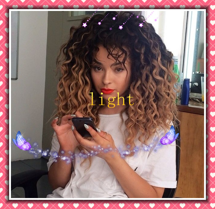 2015 ombre curly wig 100% 7a grade ombre kinky curly lace front wig two tone color 1bT27 pure hair front lace wig freeshipping