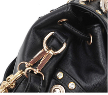 New Fashion Women PU Handbag Vintage Rhinestone Chain Bag Lady Bucket Shoulder Bag Casual Tassel Messenger