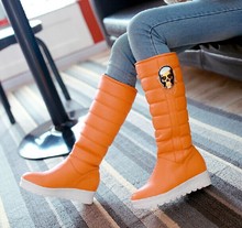 New winter with thick cotton boots round head in high boots increased thick skull female boots
