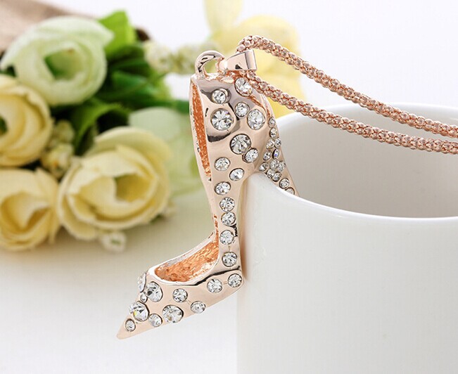 Crystal high heel pendant rose gold long necklace kpop fashion necklaces for women 2014 fine jewelry