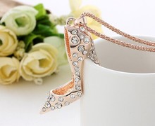 Diamante high heels pendant rose gold necklace/korea designer fashion necklaces womens jewellery gift/kolye/collier/bijoux/colar