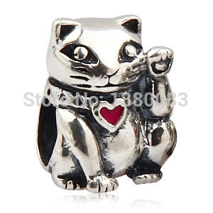 1PCS lot European 925 Sterling Silver Chinese Lucky Cat Charm Beads fit Pandora Style Bracelets