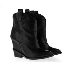 2014 autumn women sheepskin genuine leather martin boots,wedges ankle boots height increasing shoes black brand designer shoes