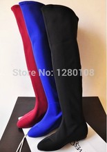 2014 autumn women stretch fabric boots fashion over the knee boots women boots trending designer flat boots red black blue 34-40