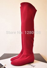2014 autumn women stretch fabric boots fashion over the knee boots women boots trending designer flat