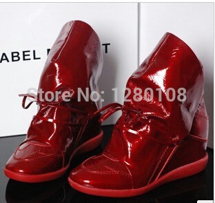 2014 autumn and winter genuine leather japanned leather boots height increasing shoes ankle boots martin boots