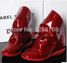 2014 autumn and winter genuine leather japanned leather boots height increasing shoes ankle boots martin boots red white black