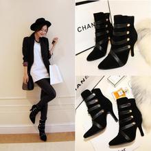 2014 autumn and winter fashion brand designer women pointed toe boots high heels genuine leather anckle boots black size 34-39