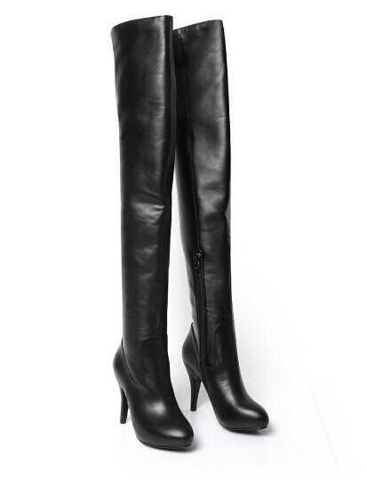 free shipping 2014 autumn winter women over the knee genuine leather high heeled boots with fur