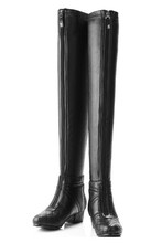 free shipping 2014 winter women fashion designer brand elastic genuine leather plaid over the knee boots