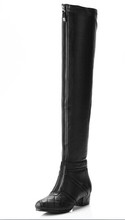 free shipping 2014 winter women fashion designer brand elastic genuine leather plaid over the knee boots