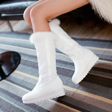 Winter new rabbit hair thick cotton boots in round head increased thick tall canister boots