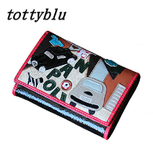 Brand Braccialini Style TottyBlu Patchwork 2014 Personality Short Design Three Fold Women’s PU Leather Wallet gift