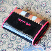 Brand Braccialini Style TottyBlu Patchwork 2014 Personality Short Design Three Fold Women s PU Leather Wallet