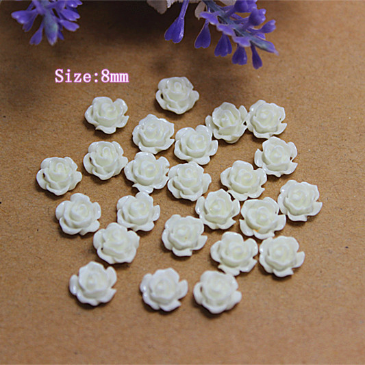 200pcs lot 8mm white resin little rose flower flat back cabochon for DIY jewelry nail art