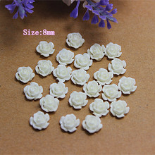 200pcs/lot 8mm white resin little rose flower flat back cabochon for DIY jewelry,nail art decoration