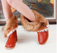Size 40-43 women winter snow boots plush warm flat boots fashion women plus size leather botas Free shipping